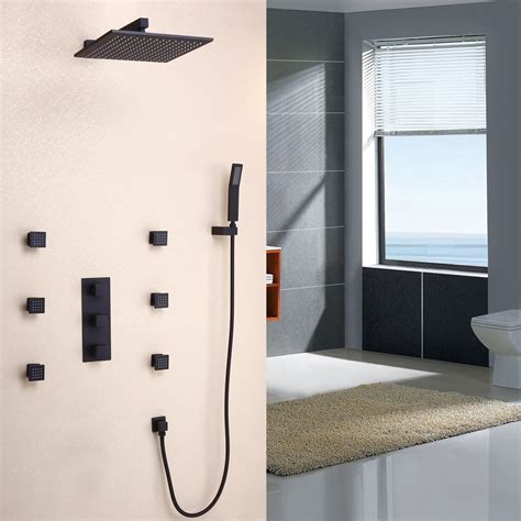 Modern Matte Black Wall Mounted 10 Rainfall Showerhead And Handheld