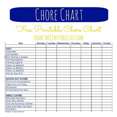 Printable And Editable Allowance Chore Chart