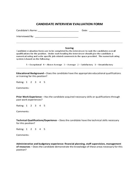 Candidate Evaluation Form Fillable Printable Pdf Forms Handypdf My