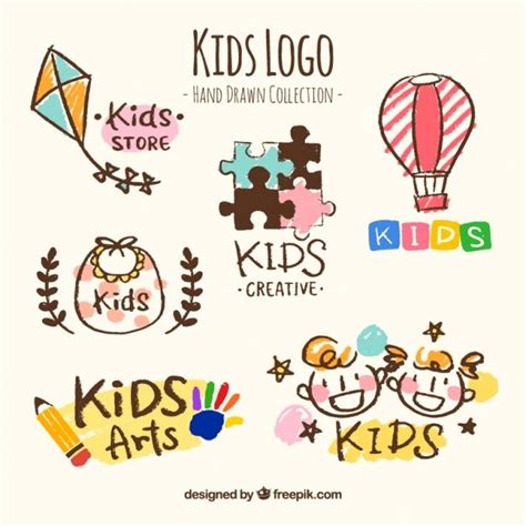 Download Hand Drawn Collection Of Six Kids Logos For Free In 2020