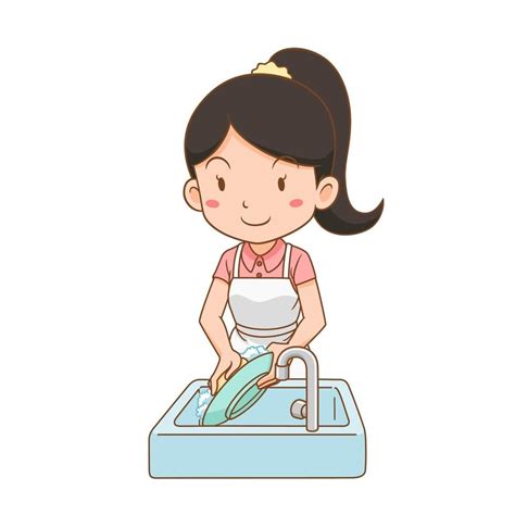 A Woman Washing Dishes In The Sink