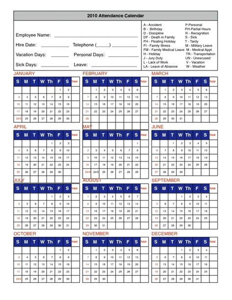 2020 Employee Attendance Tracker Printables Free Example Calendar