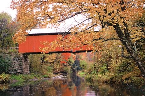 Covered Bridge And Fall Foliage Vermont Scenic Vermont