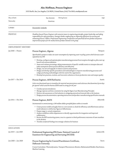 Free and premium resume templates and cover letter examples give you the ability to shine in any application process and relieve you of the stress of building a resume or cover letter from scratch. 17 Process Engineer Resume Examples & Guide | 2020