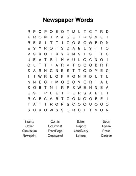 Newspaper Words Word Search