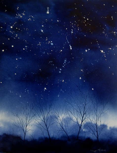 Starry Night Night Sky Watercolor Sky Watercolor Painting Night Skies