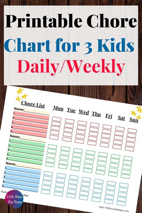 Weekly Chore Chart For 3 Kids Printable Chore List Multiple Kids