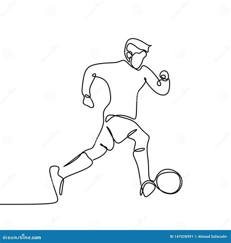Football Player Running Dribbling A Ball Continuous Line Drawing Stock