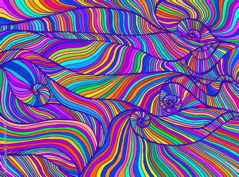 Rainbow Hippie Trippy Psychedelic Style Colorful Waves Fantastic Art