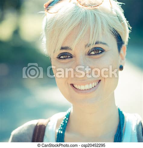 Beautiful Young Blonde Short Hair Hipster Woman In The City Canstock