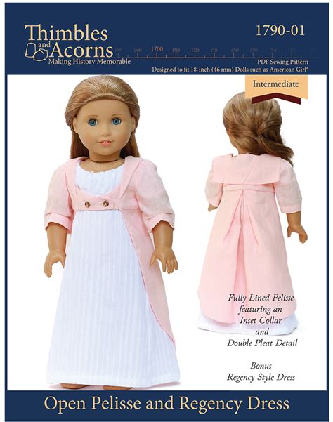 1790 open pelisse and regency dress 18 inch doll clothes pdf pattern download