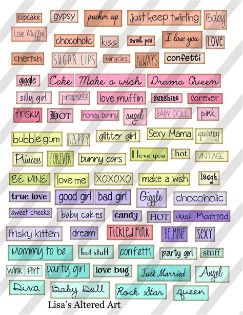 Digital Collage Sheet Colorful Words And Phrases Sheet No Etsy