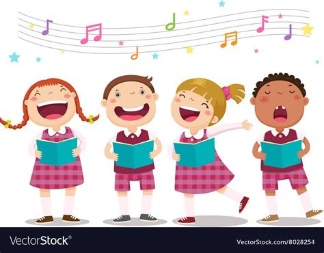 Vector Illustration Of Choir Girls And Boys Singing A Song Download A