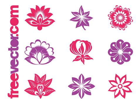 Blooming Flowers Graphics Set Vector Art And Graphics