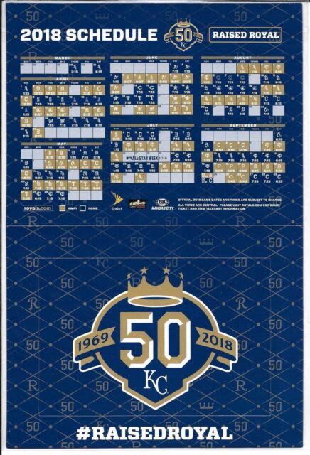 2018 Kansas City Royals Official Magnet Schedule Sga 50th Anniversary