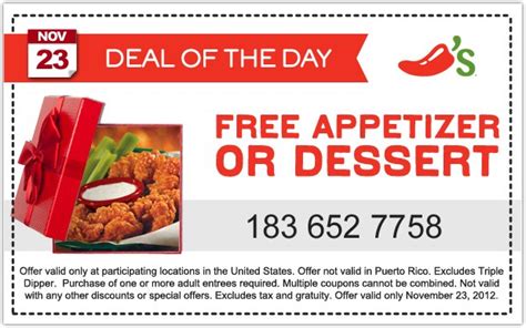 Enjoy burgers, sandwiches, seafoods and more at ninety nine restaurants. Going Full Throttle: Coupon: Chili's Free Appetizer or Dessert