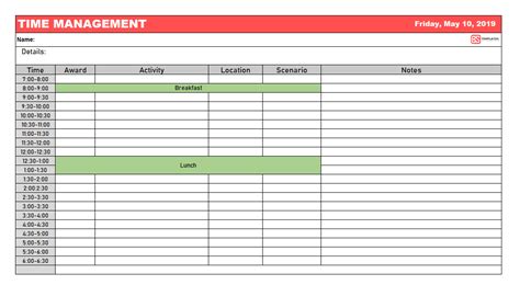 Time Management Worksheet Excel And Pdf Template