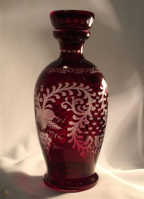 Egermann Bohemia Crystal Ruby Red 8 12 Decanter Etched Cut To Clear Art Glass 1727959229