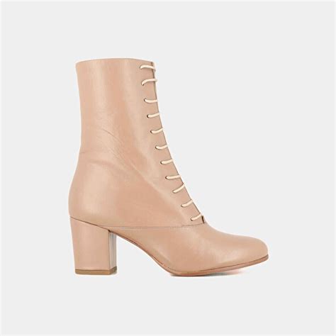 Women Lace Up Ankle Boots In Nude Leather Jonak
