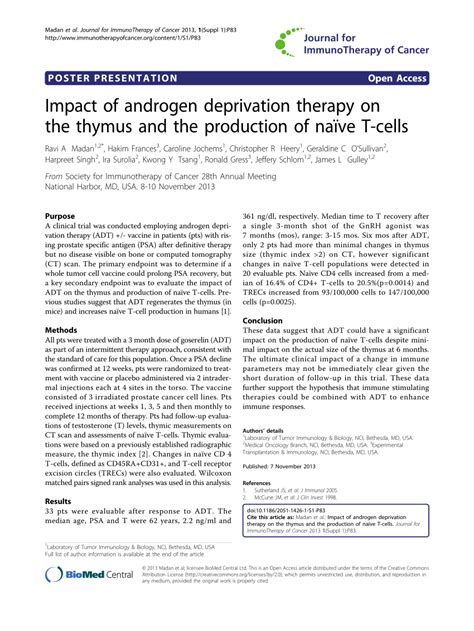 Pdf Impact Of Androgen Deprivation Therapy On The Thymus And The Production Of Na Ve T Cells
