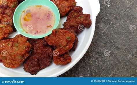 Fried Fish Paste Balls Or Deep Fried Fish Cake Thai Food Style Stock