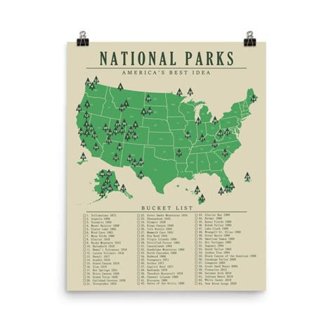 National Park Map Checklist Poster All 63 Parks Map Art Etsy