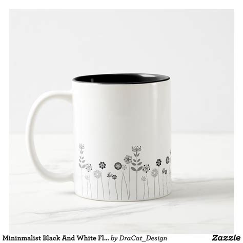 Mininmalist Black And White Floral Pattern Two Tone Coffee Mug Zazzle