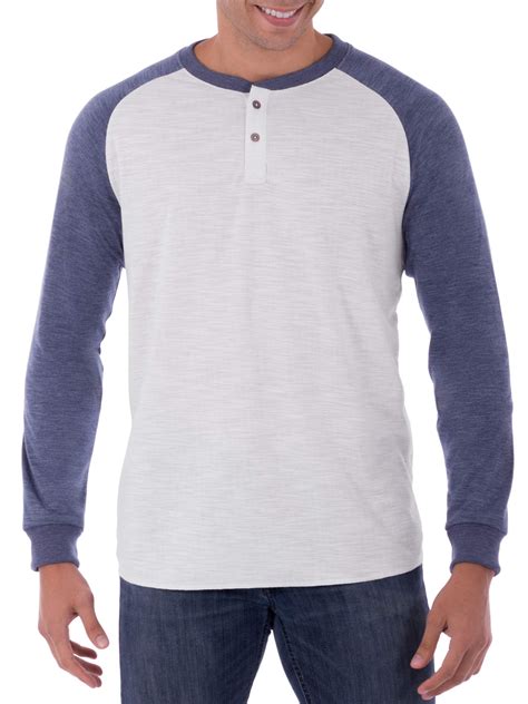 George Mens Long Sleeve Soft Double Knit Henley Raglan T Shirt Up To