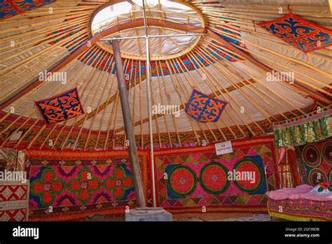 Mongolian Yurt Gers Interior In Western Mongol Stock Photo Alamy
