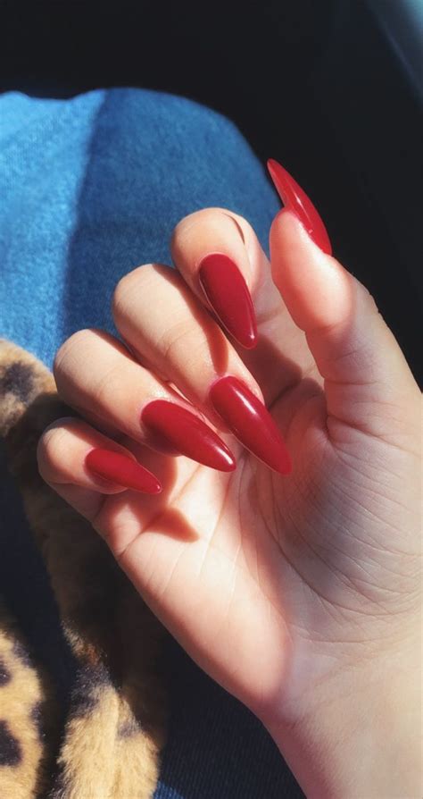 Classic Red In 2021 Almond Nails Red Swag Nails Red Gel Nails