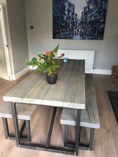 Dining table with modern geometric base. Industrial Style Reclaimed Wood Grey Washed Dining Table ...