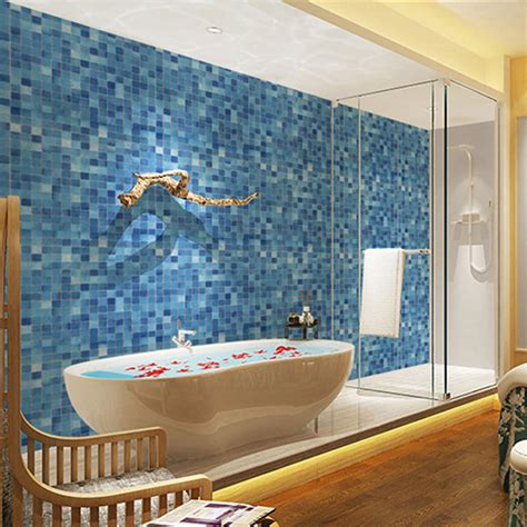 H1379 Blue Modern Style Self Adhesive Wallpaper Roll For Bathroom Pvc