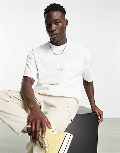 Topman Extreme Oversized T Shirt With Woven Pocket In White Asos