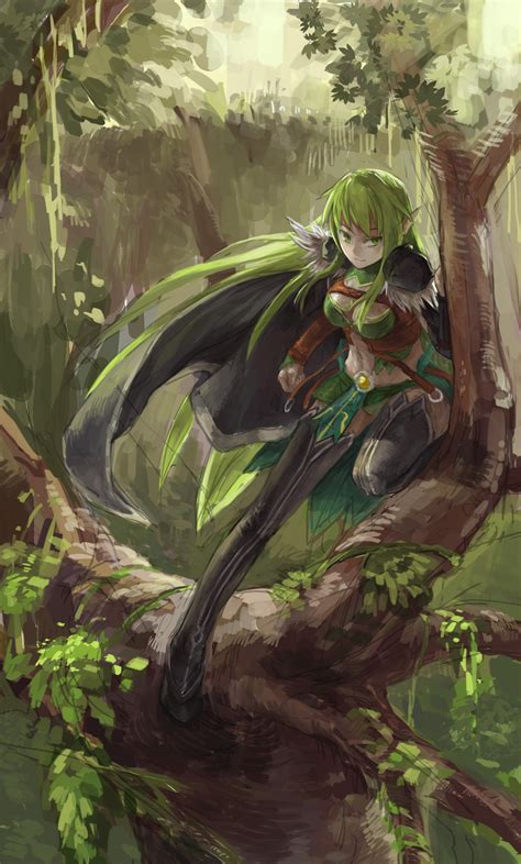 Wallpaper Trees Painting Forest Illustration Fantasy Girl Long Hair Anime Girls Green