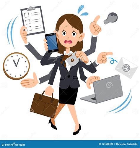 A Woman Working At A Company That Is Too Busy Stock Vector