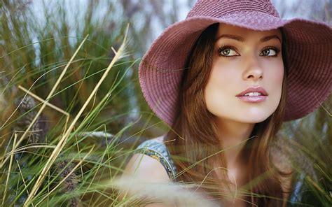 Hd Wallpaper Brunettes Women Grass Models Olivia Wilde Outdoors Hats Faces 1920x1200 People