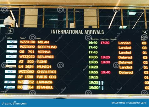 International Arrivals Board Stock Photo Image Of Flights Board