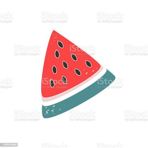 Vektorflachbild Eines Stücks Wassermelone Auf Weißem Hintergrund Stock