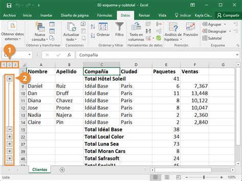 Esquemas Subtotales Y Anlisis De Datos Con Excel Esqu