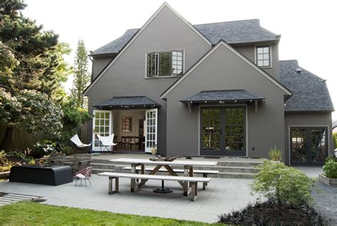 Dark Grey Stucco House With White Trim Mickey Phelan