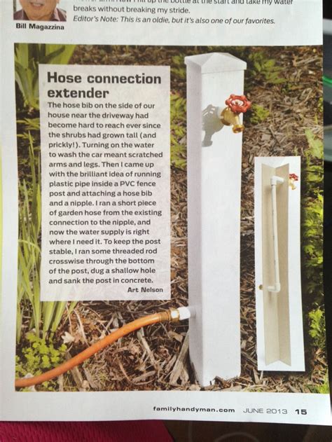 Outdoor faucets, also known as spigots or hose bibs, are installed close to an exterior wall to avoid injuring people or damaging the faucet with lawn and gardening equipment. Hose connection extender | Home Improvements | Pinterest