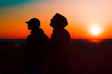 Hd Wallpaper Silhouettes Of Two Men At Sunset People Friends Nature