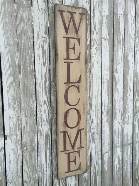 Vertical Welcome Sign Entryway Sign Color Options Wood