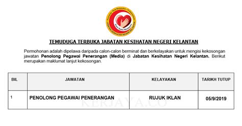 Jabatan pelajaran kelantan,jln doktor 15000 kota bharu. Temuduga Terbuka Jabatan Kesihatan Negeri Kelantan