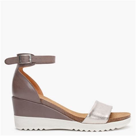 Moda In Pelle Loraynie Pewter Leather Wedge Sandals