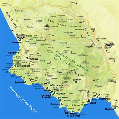 Hitta alltid de bästa priserna. Cilento-Karte: Orte, Sehenswürdigkeiten, Strände ...