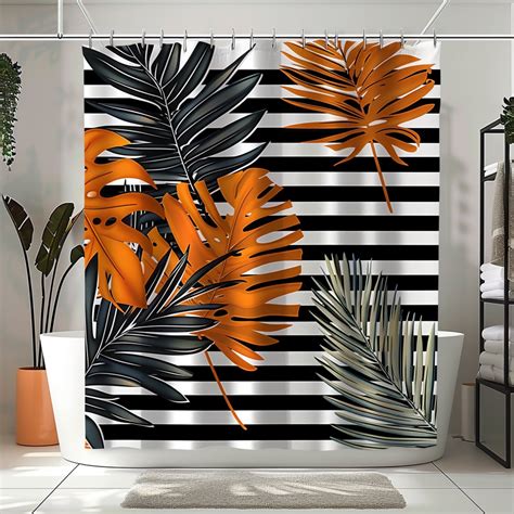 Exotic Oasis Shower Curtain: Tropical Palm Leaves on Striking Black