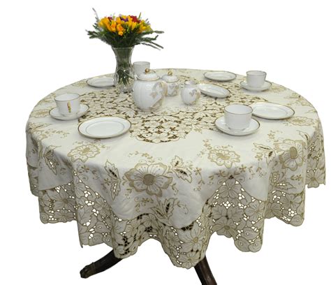 Handmade Madeira Embroidered Round Tablecloth With Napkins Linen