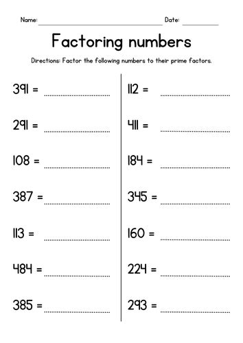 Factoring 3 Digit Numbers Prime Factors Worksheets Teaching Resources