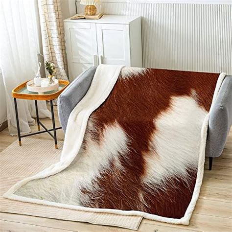 Cowhide Fleece Bed Blanket Cow Print Plush Blanket Throw Aztec Farm